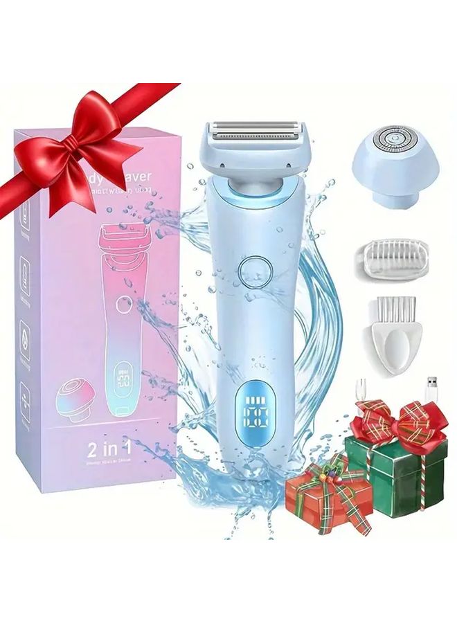 Double Head Blue Womens 2 in 1 Electric Shaver For Legs And Body Bikini Trimmer USB Rechargeable - Image 3